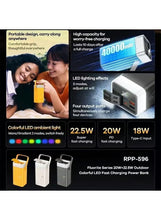 Load image into Gallery viewer, Power Bank 40000mAh , Outdoor Power Bank with 20W + 22.5W Fast Charging, RGB 360° LED Light, Smart Digital Display, and Carry Handle – white- RPP-596
