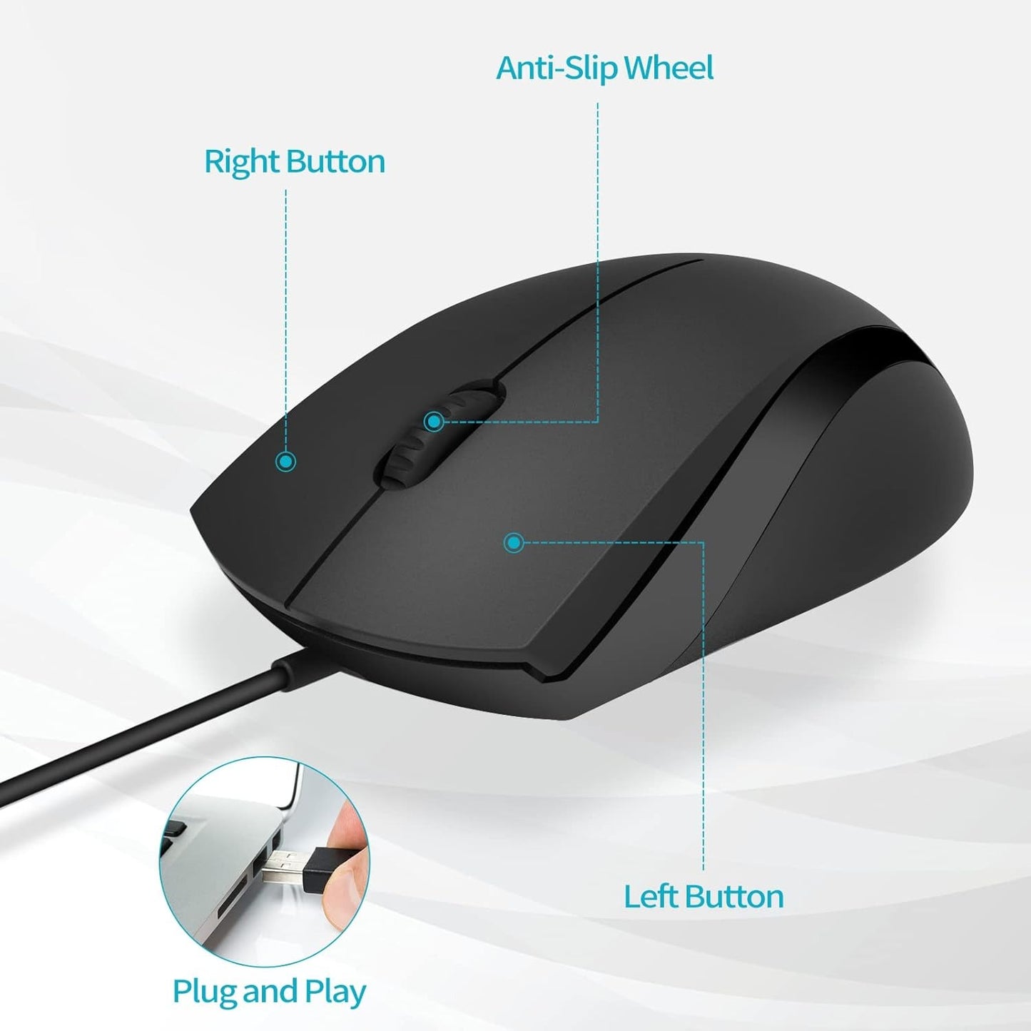 Rapoo Wired Optical Mouse BLACK 1000 DPI N1200 silent