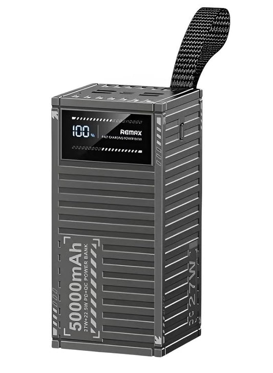 Power Bank 50000mAh , Ultra High Capacity Power Bank  22.5W QC Fast Charging, 5 Outputs, Dual Input (Type-C & Micro USB), Smart LED Display, and Multi Protection System , Container Inspired Design- RPP-161