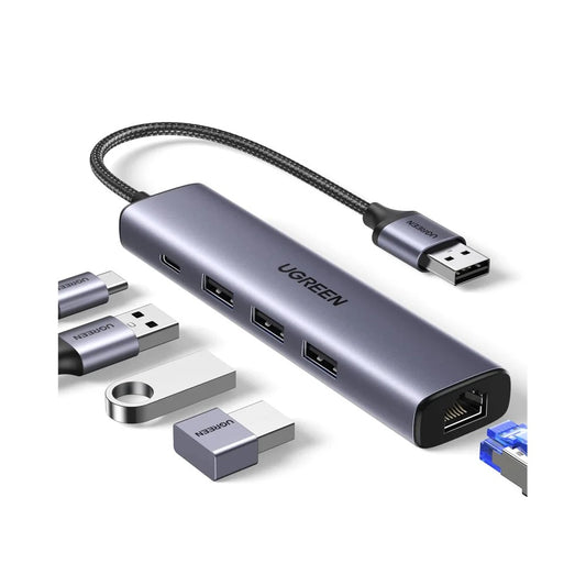 UGREEN 60554 3-Port USB 3.0 Hub with Gigabit Ethernet Adapter -Space Grey