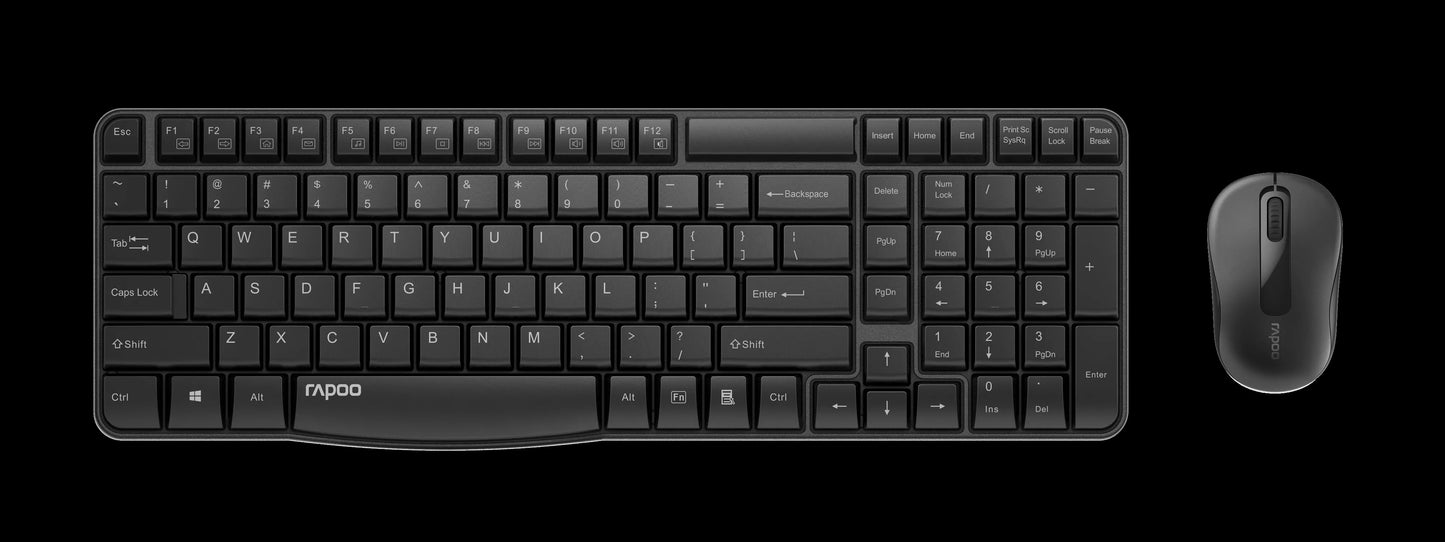 Rapoo X1800S Wireless Keyboard and Mouse Combo, Arabic Black