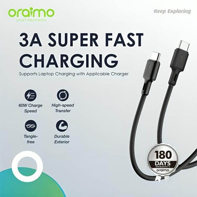oraimo cable OCD-114CC 60 WATT- 1.5 M ( 5PCS )
