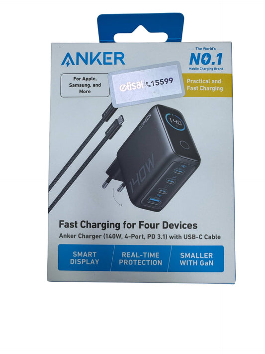 Anker Fast Charger For Four Devices 140w, 4Port, PD 3.1 - With USB-C-Cable