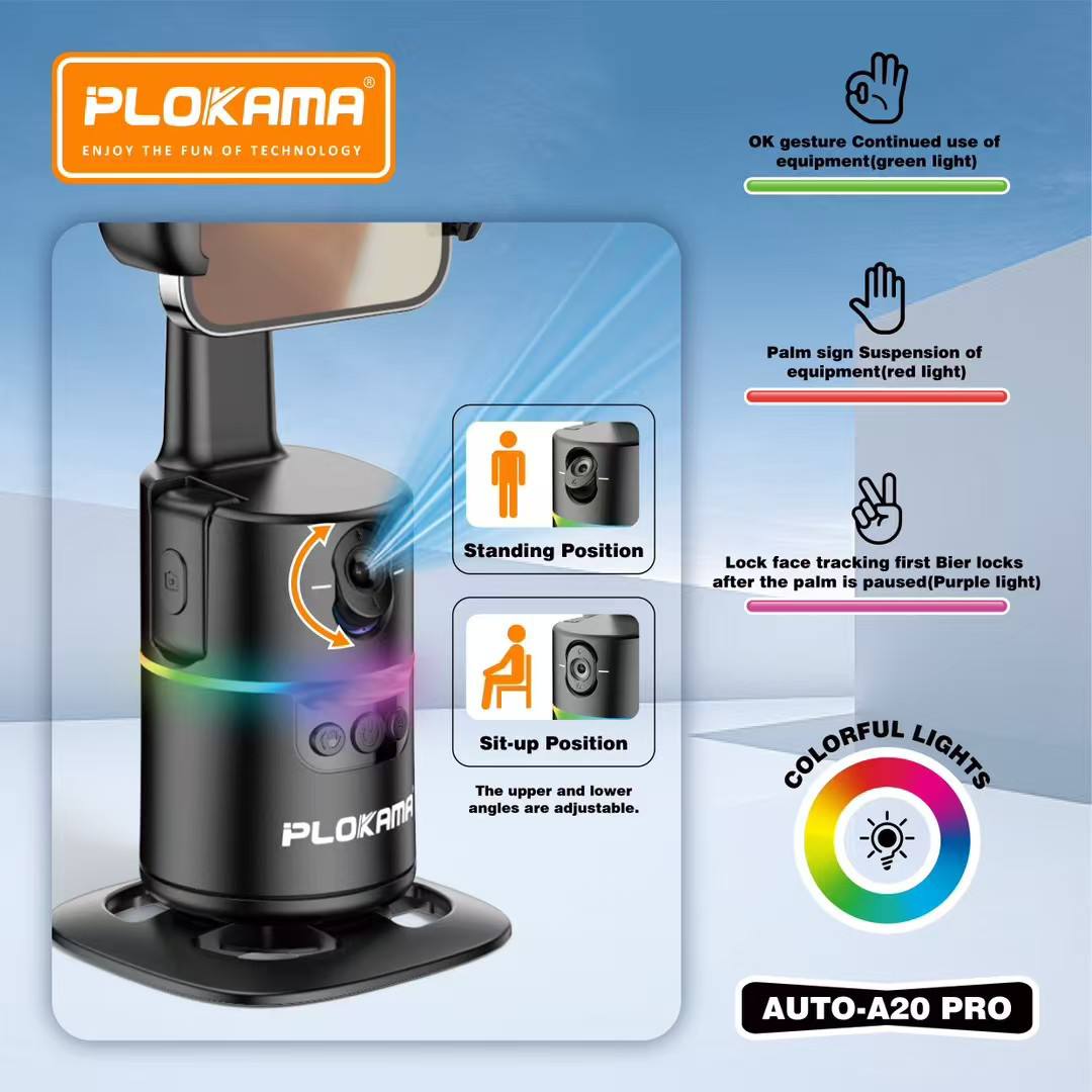 PoLkama A20-PRO Mobile Phone Stabilizer with 360° Face Tracking, SELFIE Type-C Port & Remote