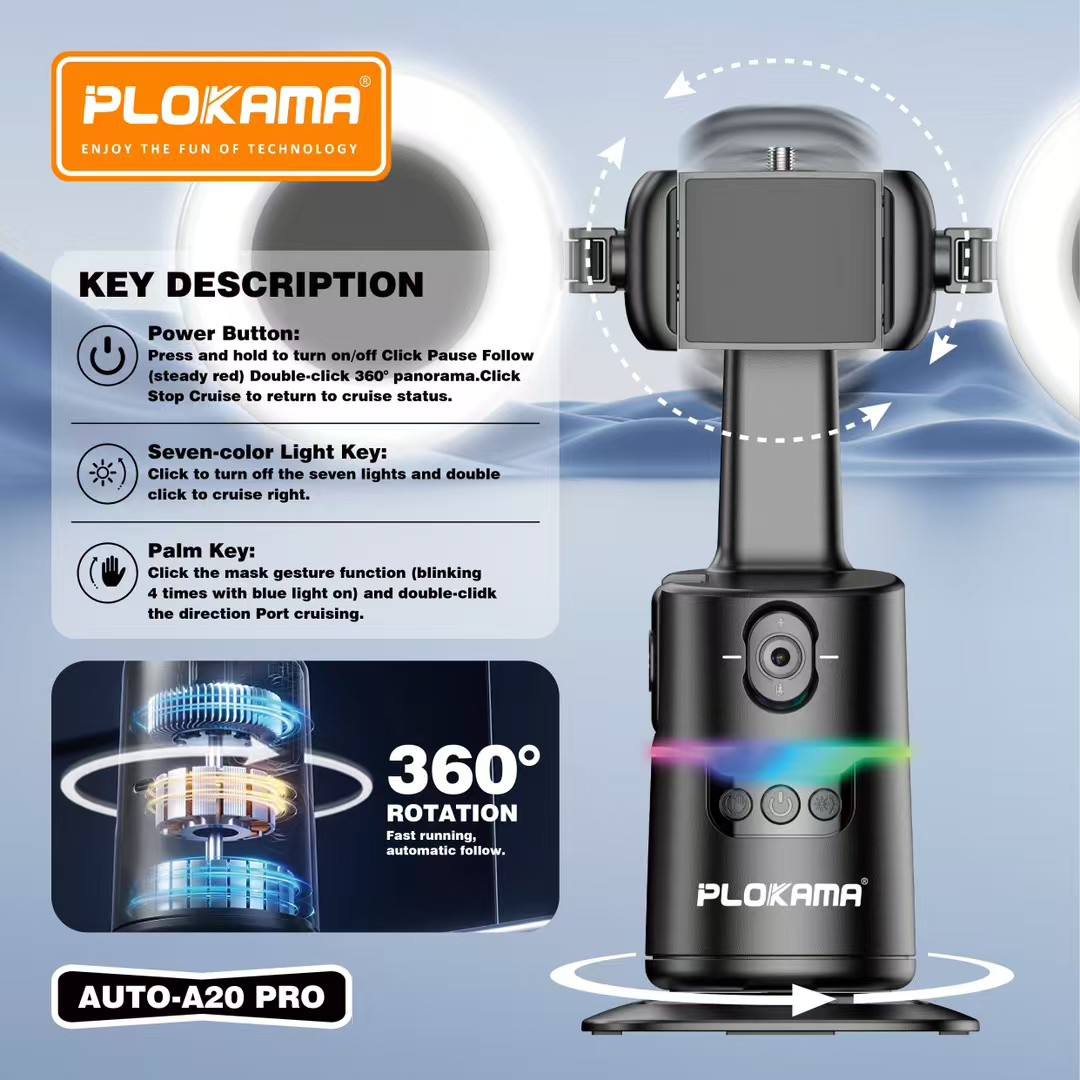 PoLkama A20-PRO Mobile Phone Stabilizer with 360° Face Tracking, SELFIE Type-C Port & Remote