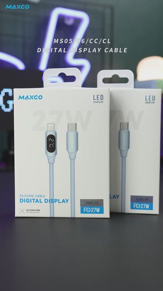 MAXCO 100 watt silicone cable digital display type-c to lighting-120 cm