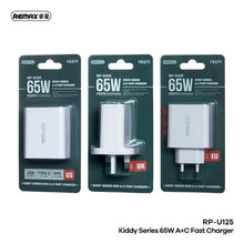 Load image into Gallery viewer, Remax RP-U125 Kiddy Series Dual Port USB Type-C And Type A Fast Charger UK 65W - White
