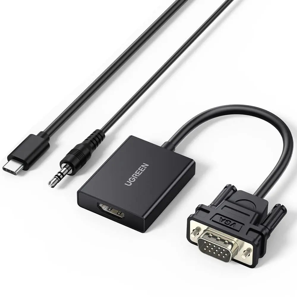 UGREEN VGA to HDMI Converter Adapter Male to Female 1080P 60Hz Video Audio Sync USB-C Power 3.5mm Audio Cable 1M (50945)