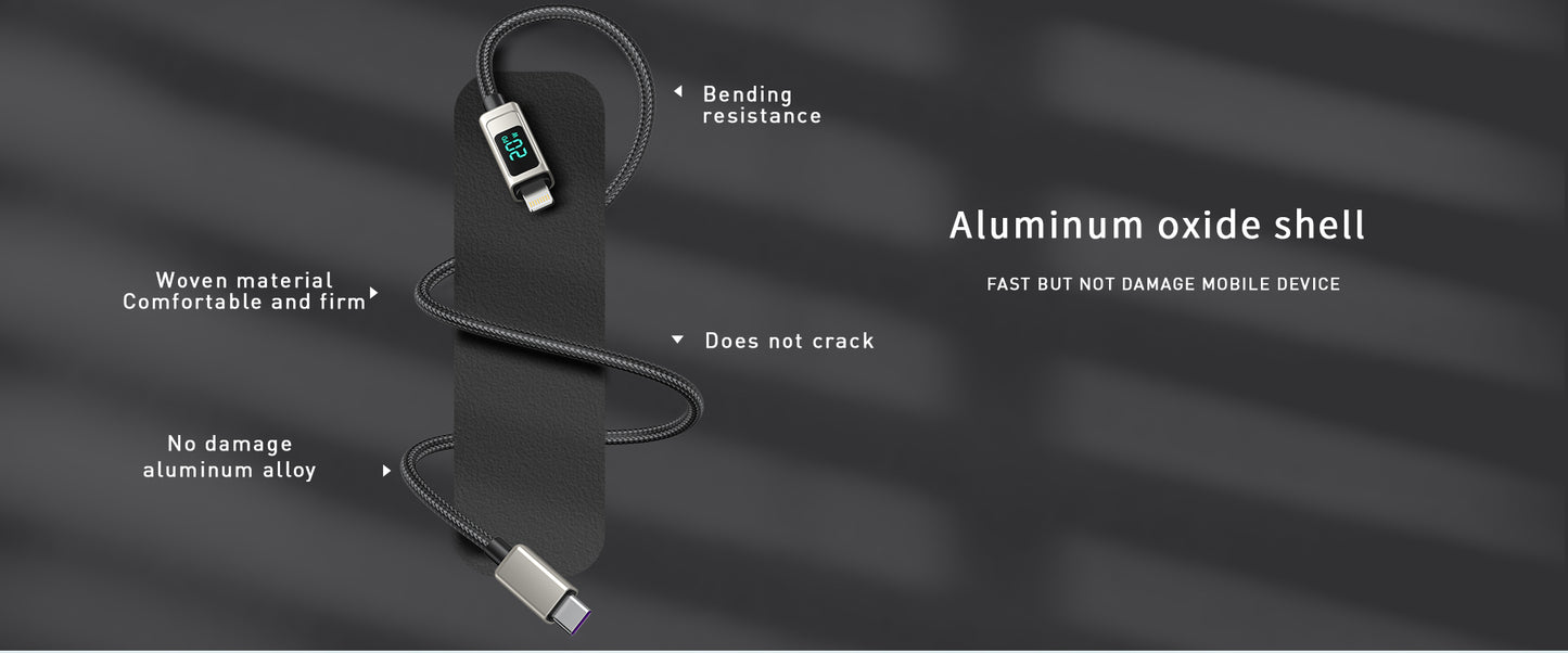 Lanex Data Cable USB-type c to type-c -100watt- with led screen - وصله شحن تايب سى  لتايب سى