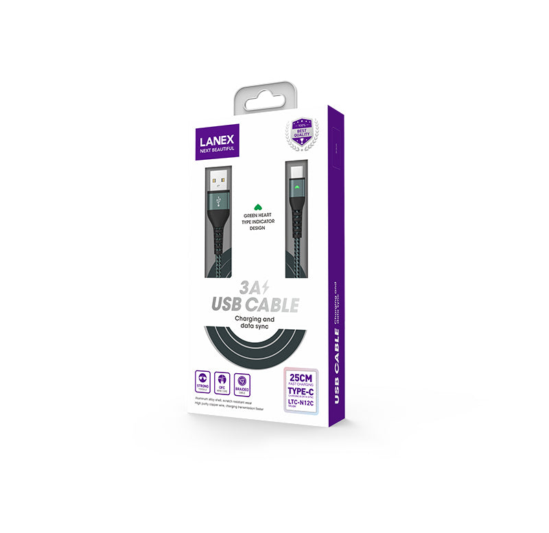 Lanex 3A USB A- TYPE C  cable -200cm Length