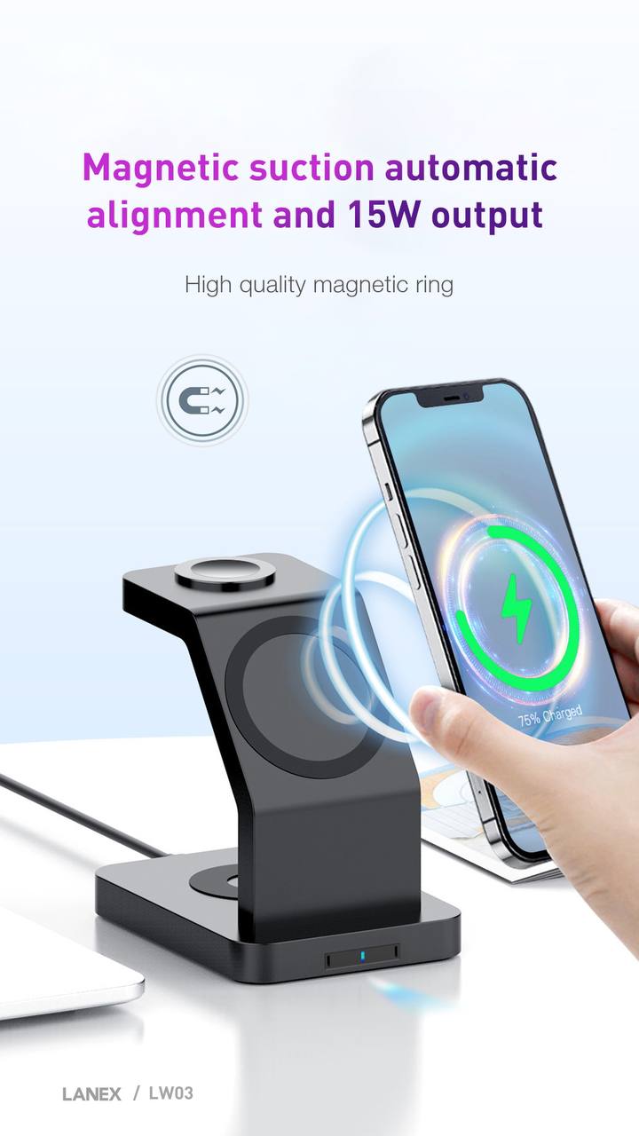 Lanex 3in1 wireless charger 15 watt