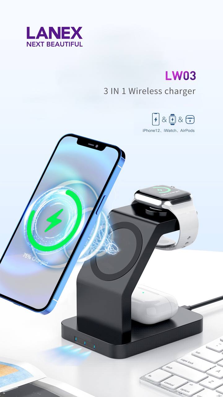 Lanex 3in1 wireless charger 15 watt
