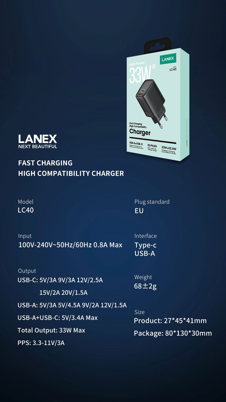Lanex Home Charger  33 watt