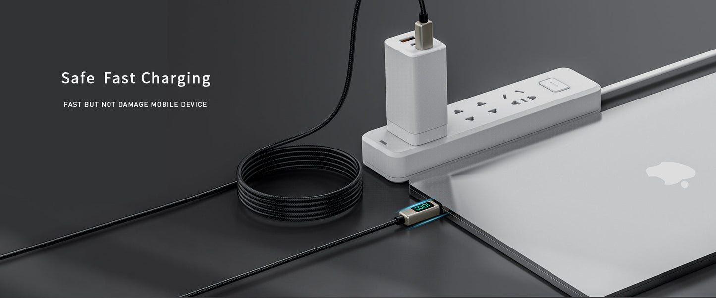 Lanex Data Cable USB-type c to type-c -100watt- with led screen - وصله شحن تايب سى  لتايب سى