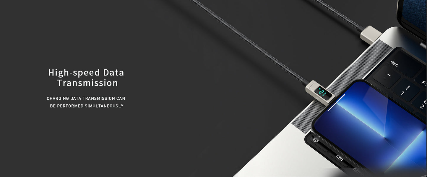 Lanex Data Cable USB-type c to type-c -100watt- with led screen - وصله شحن تايب سى  لتايب سى