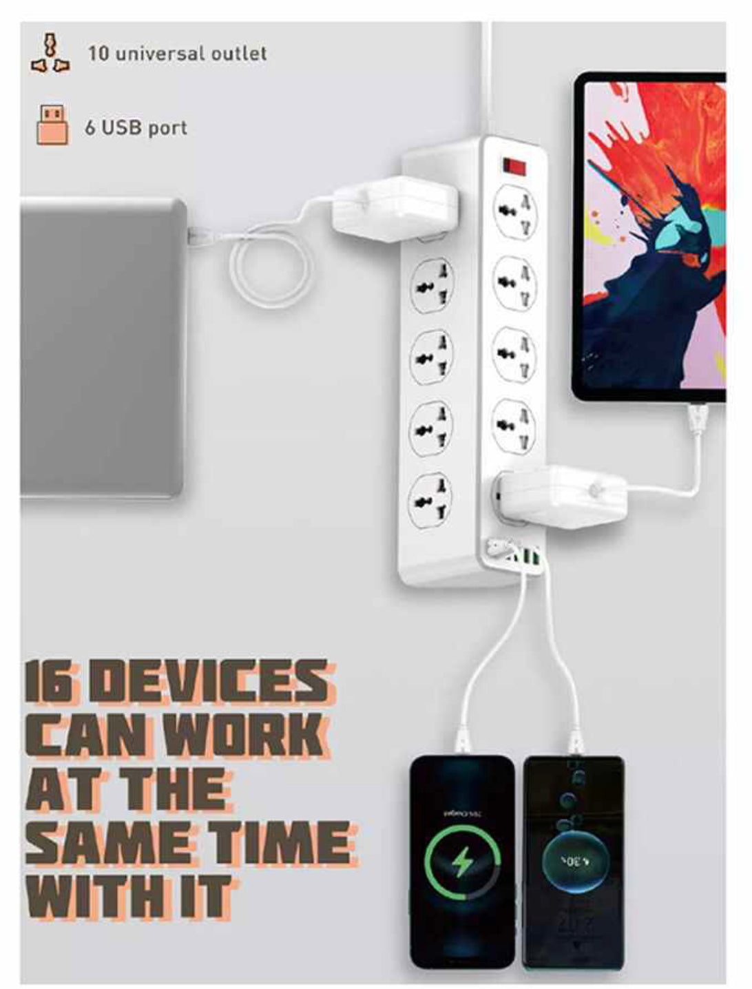 LDNIO 10 power socket , 6 charger port